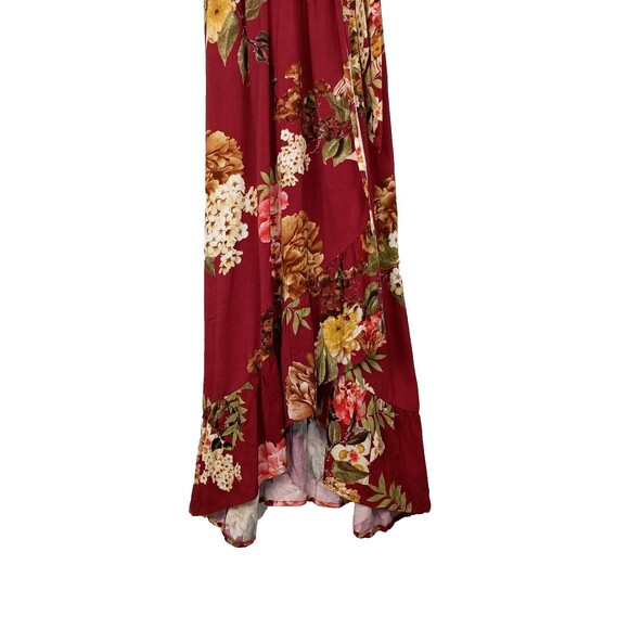 Band of Gypsies Floral Maxi Dress Wrap Style Ruffle Hem Size S Wine Red Summer - Picture 4 of 12